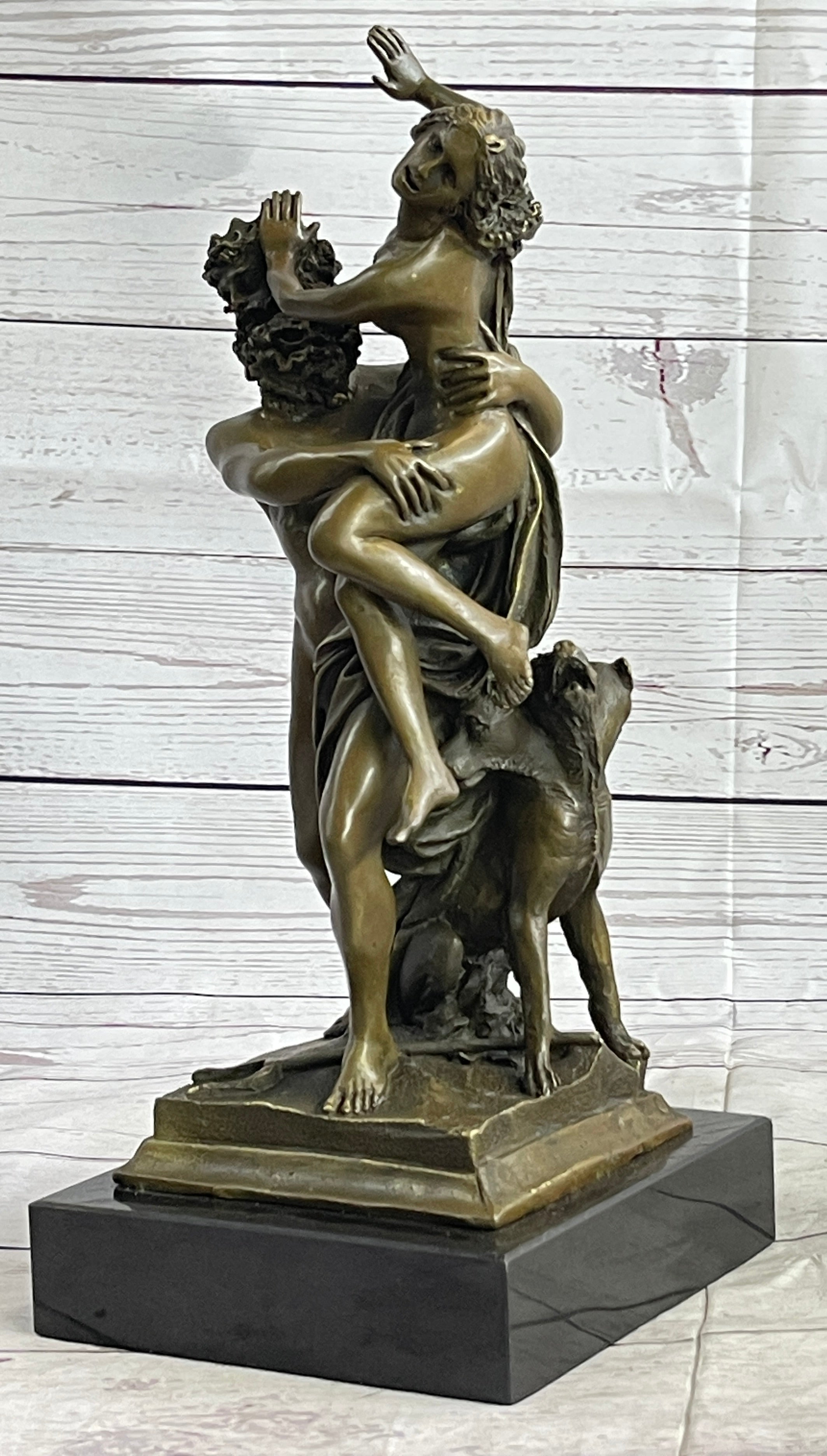Signed Greek God Pluto Abduction of Sabine Woman Bronze Sculpture