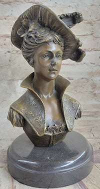 Signed Milo Sexy Young Woman Bust Bronze Sculpture Marble Figure