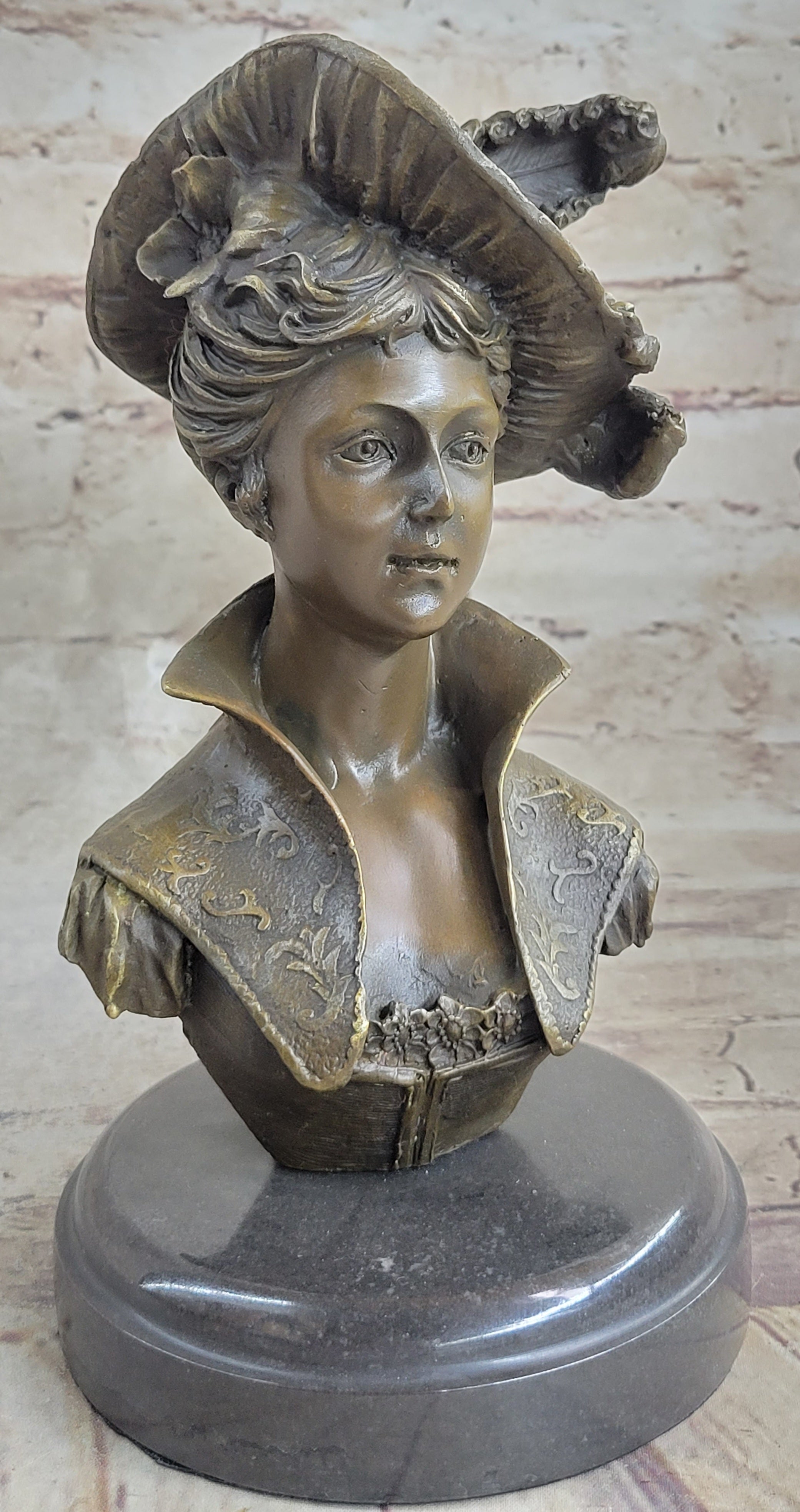Signed Milo Sexy Young Woman Bust Bronze Sculpture Marble Figure