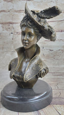 Signed Milo Sexy Young Woman Bust Bronze Sculpture Marble Figure