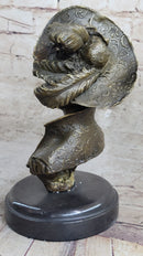 Signed Milo Sexy Young Woman Bust Bronze Sculpture Marble Figure