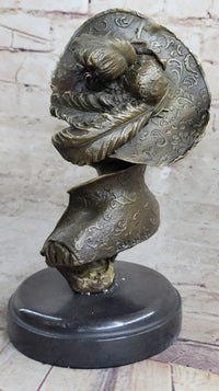 Signed Milo Sexy Young Woman Bust Bronze Sculpture Marble Figure