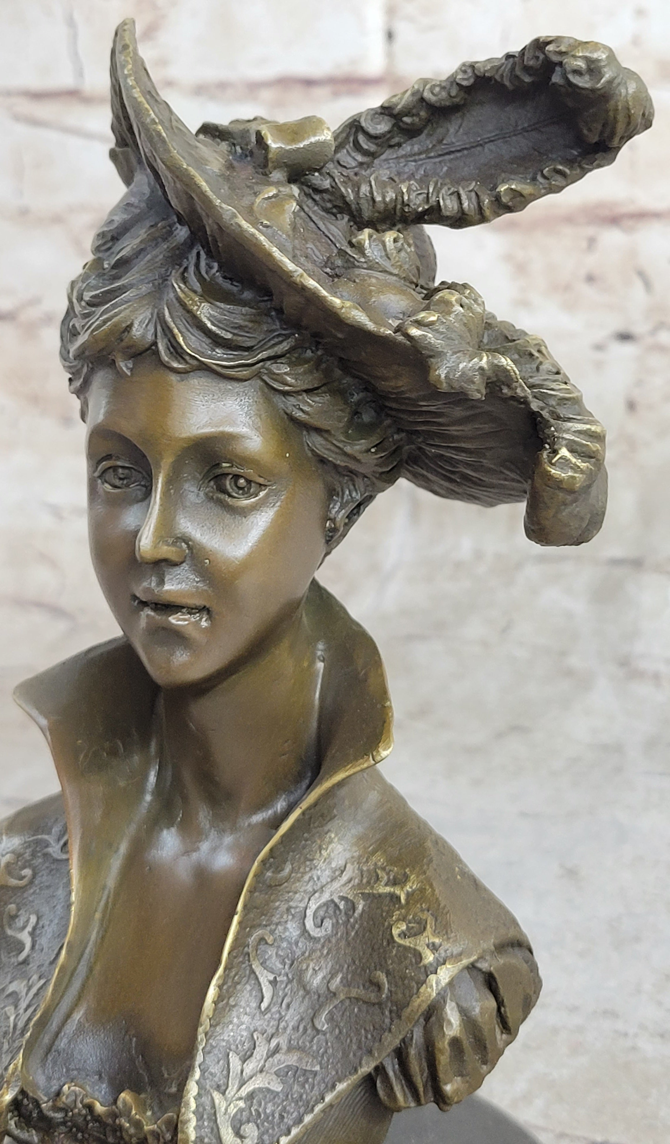 Signed Milo Sexy Young Woman Bust Bronze Sculpture Marble Figure