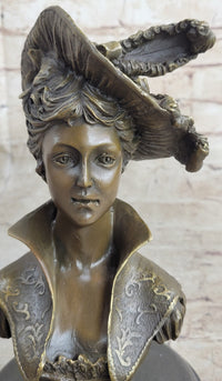 Signed Milo Sexy Young Woman Bust Bronze Sculpture Marble Figure