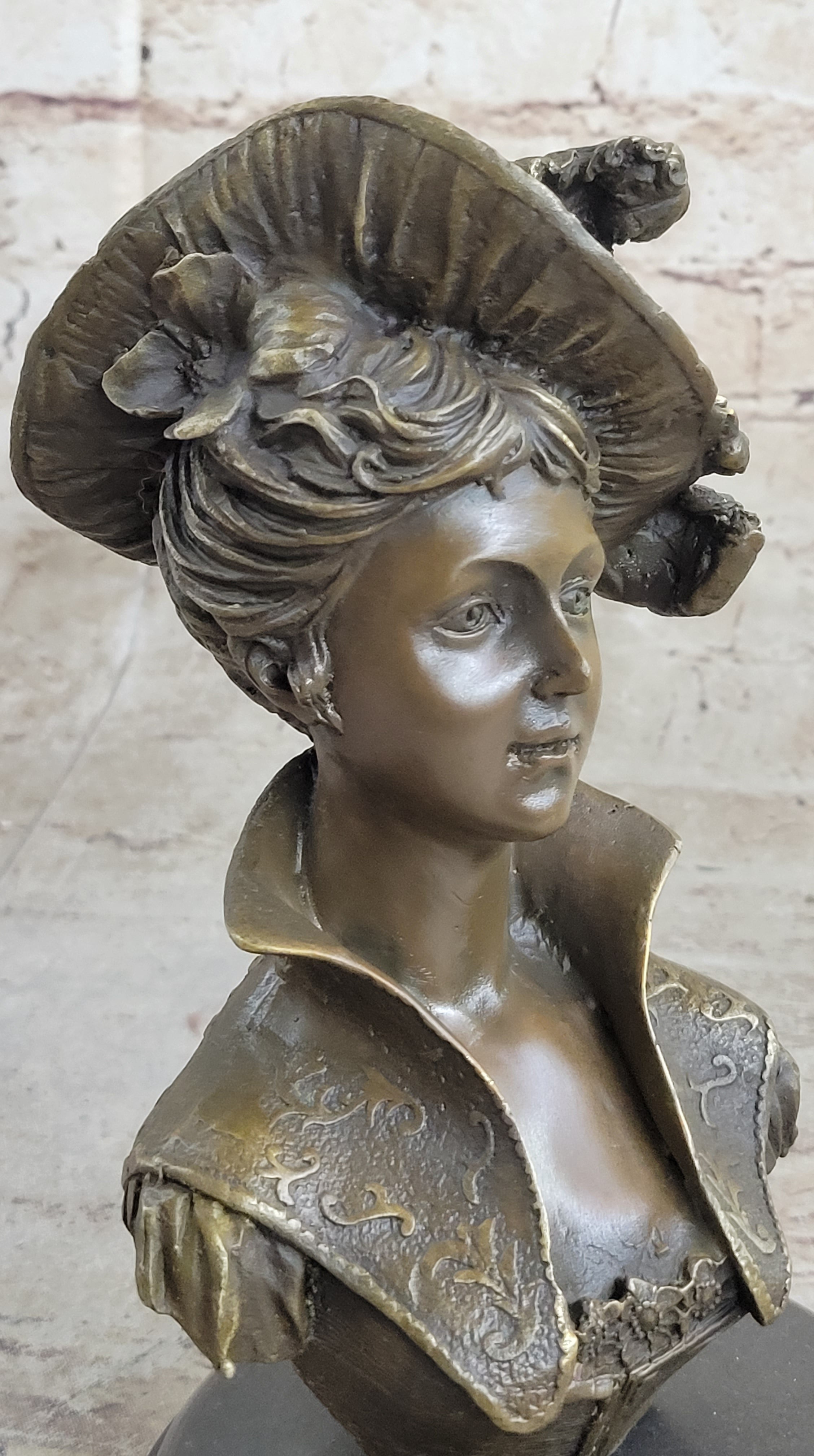Signed Milo Sexy Young Woman Bust Bronze Sculpture Marble Figure