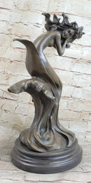Water Goddess Mermaid Girl in Ocean Waves Bronze Sculpture