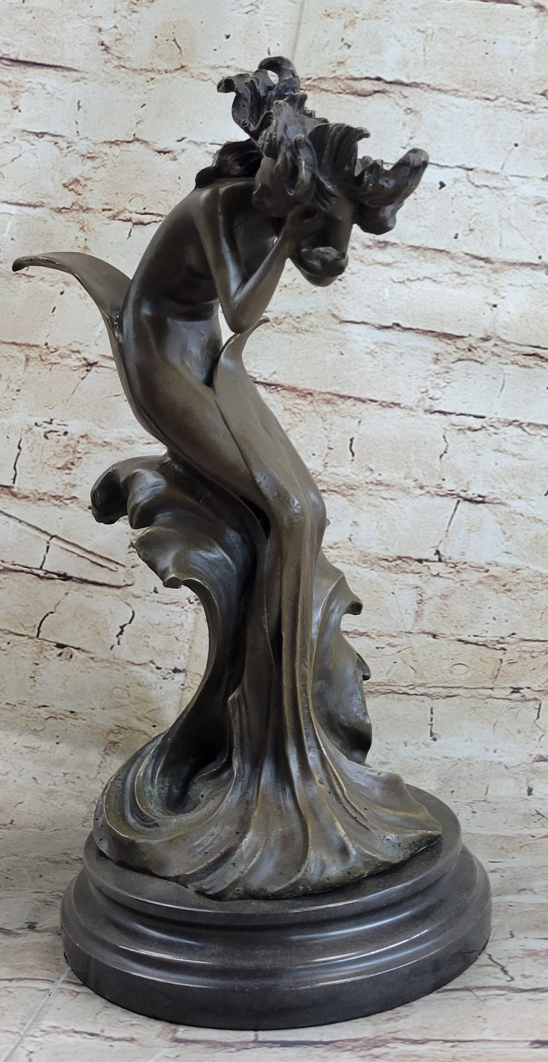 Water Goddess Mermaid Girl in Ocean Waves Bronze Sculpture