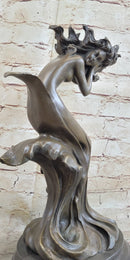 Water Goddess Mermaid Girl in Ocean Waves Bronze Sculpture