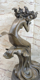 Water Goddess Mermaid Girl in Ocean Waves Bronze Sculpture