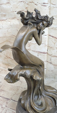 Water Goddess Mermaid Girl in Ocean Waves Bronze Sculpture