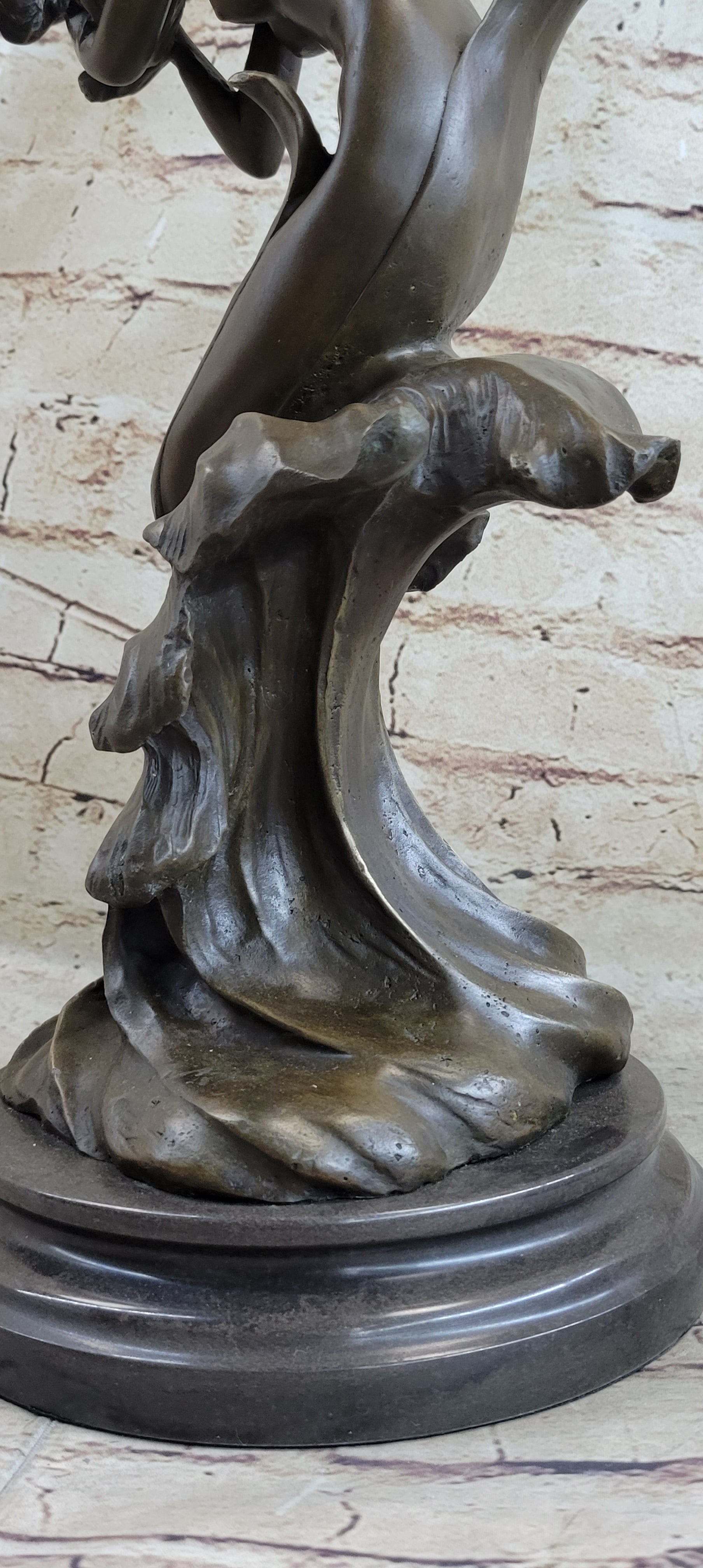 Water Goddess Mermaid Girl in Ocean Waves Bronze Sculpture