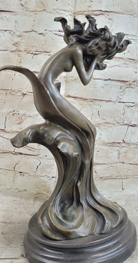 Water Goddess Mermaid Girl in Ocean Waves Bronze Sculpture