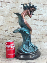 Water Goddess Mermaid Nude Female Aquatic Figure Bronze Statue Sculpture 16" x 9"