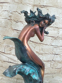 Water Goddess Mermaid Nude Female Aquatic Figure Bronze Statue Sculpture 16" x 9"