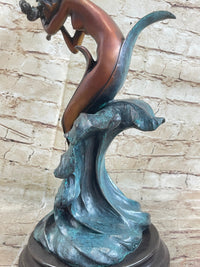 Water Goddess Mermaid Nude Female Aquatic Figure Bronze Statue Sculpture 16" x 9"