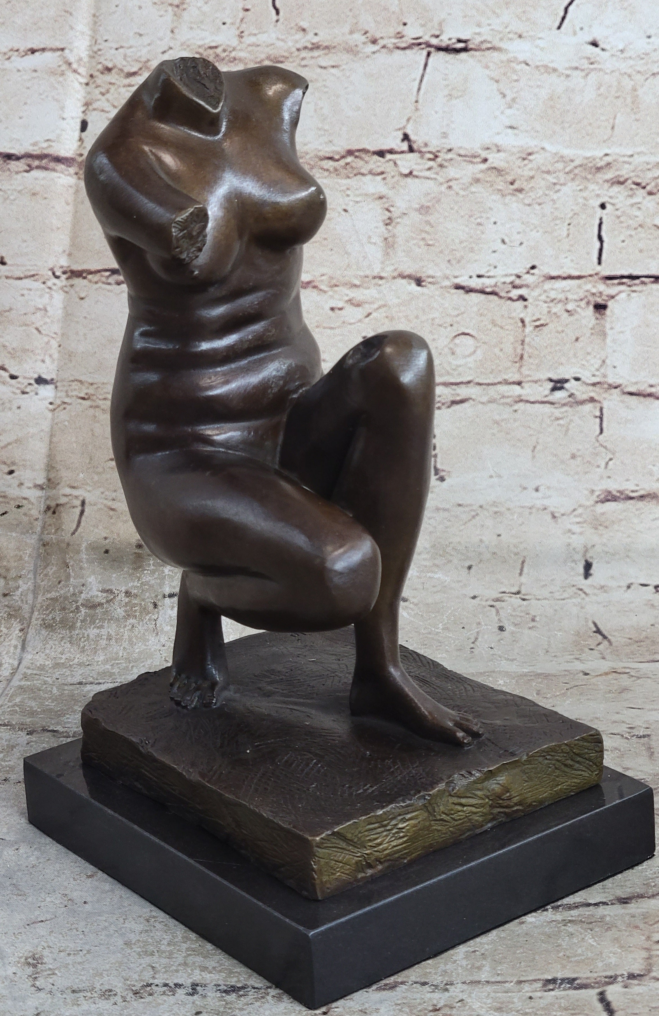 Signed Barbedienne Nude Female Torso Bronze Sculpture Marble Base Sale
