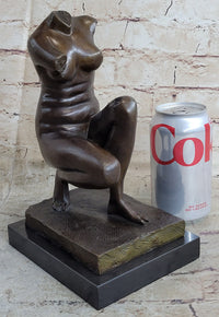 Signed Barbedienne Nude Female Torso Bronze Sculpture Marble Base Sale
