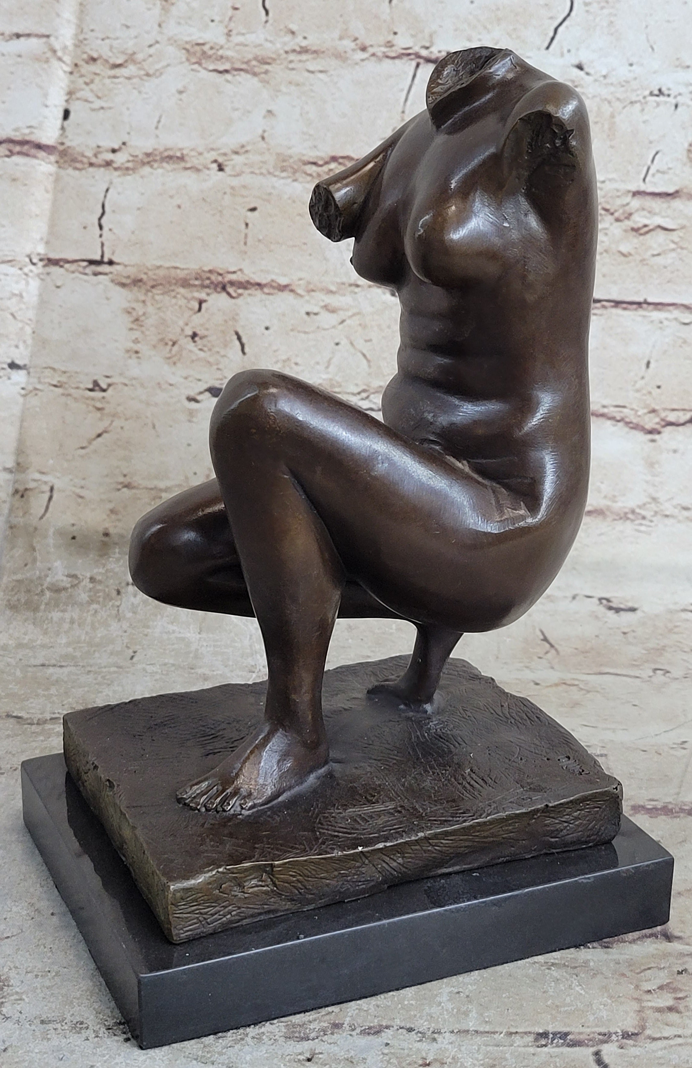 Signed Barbedienne Nude Female Torso Bronze Sculpture Marble Base Sale