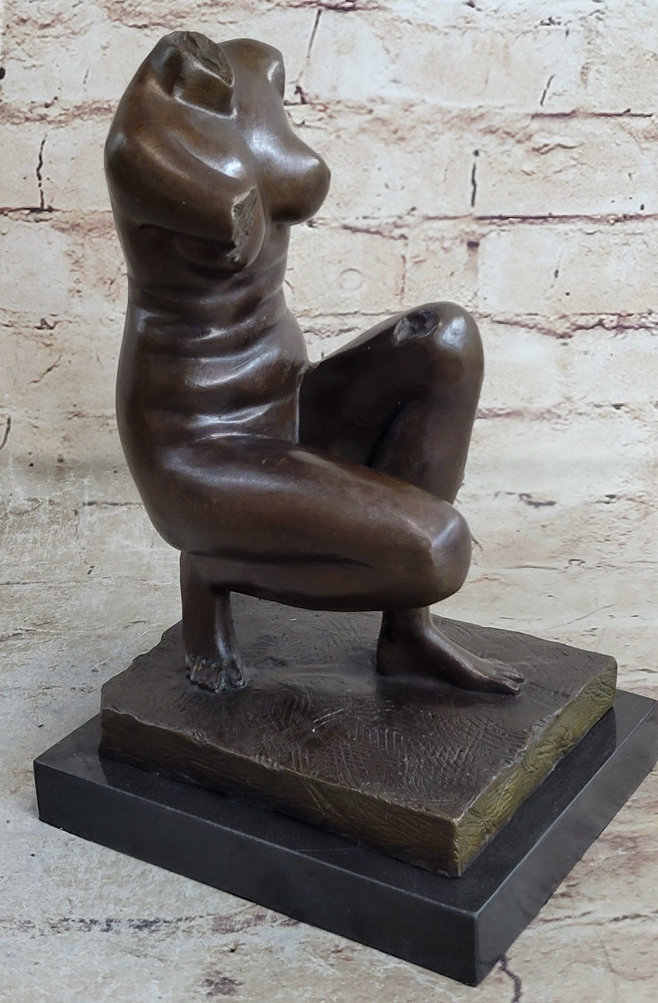 Signed Barbedienne Nude Female Torso Bronze Sculpture Marble Base Sale