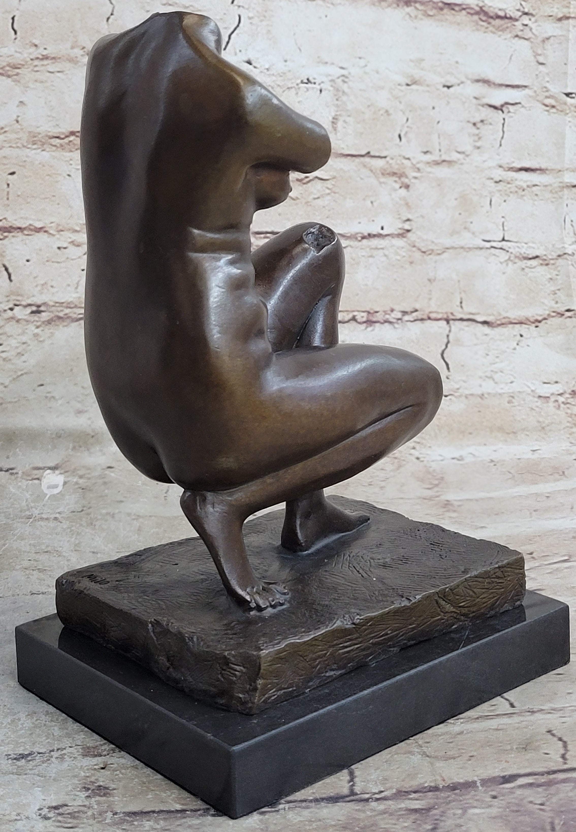 Signed Barbedienne Nude Female Torso Bronze Sculpture Marble Base Sale