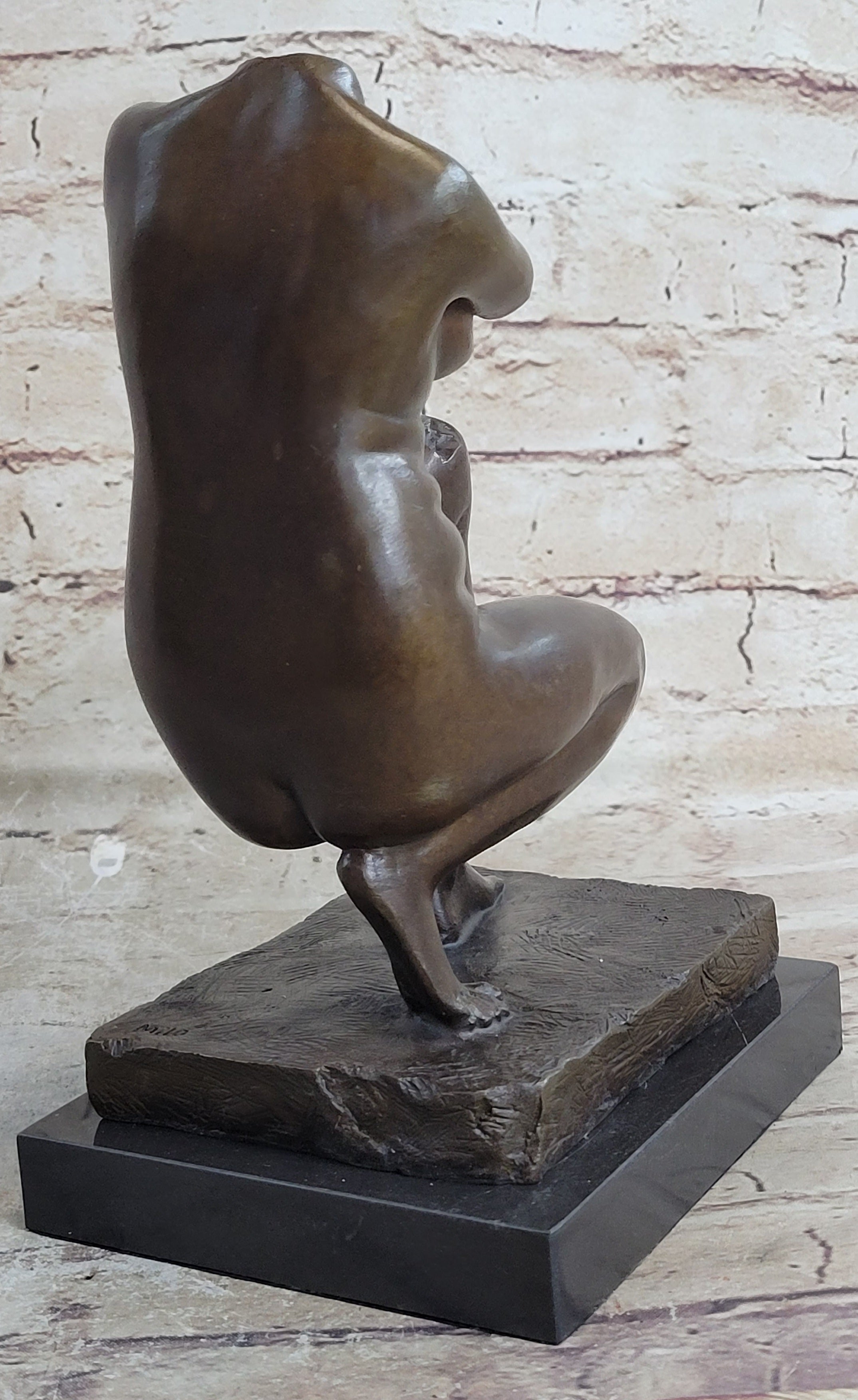 Signed Barbedienne Nude Female Torso Bronze Sculpture Marble Base Sale
