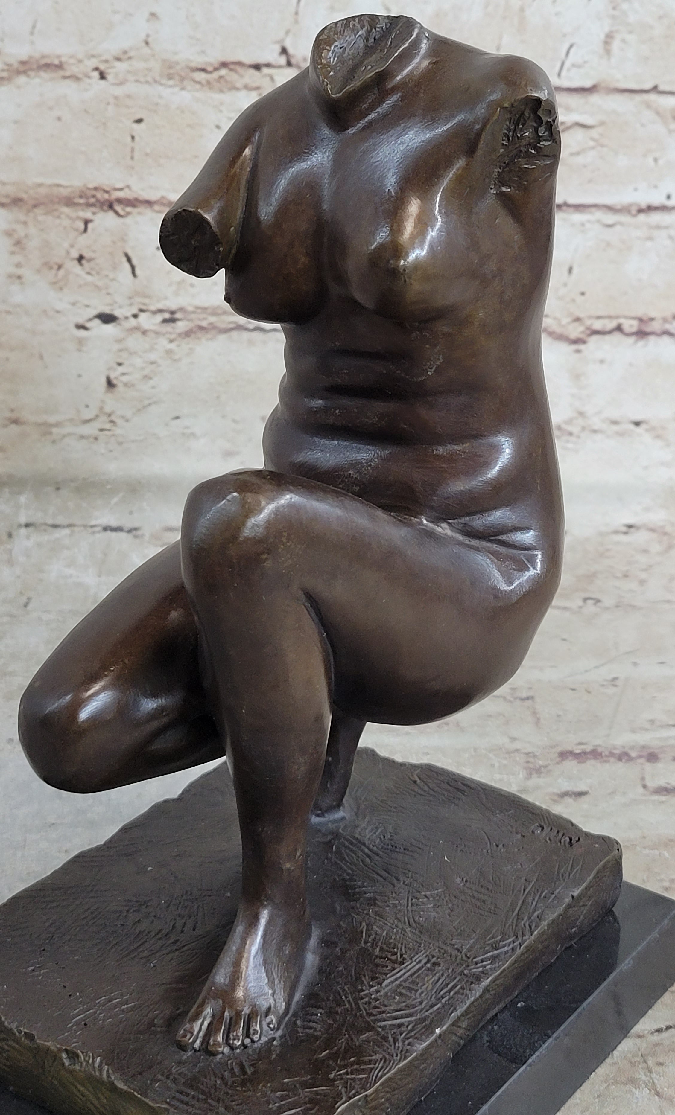 Signed Barbedienne Nude Female Torso Bronze Sculpture Marble Base Sale