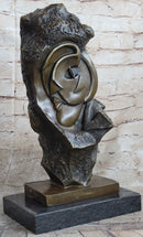 Abstract Bronze Face Sculpture Marble Base Modern Cubism