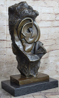 Abstract Bronze Face Sculpture Marble Base Modern Cubism