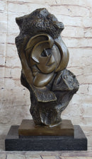Abstract Bronze Face Sculpture Marble Base Modern Cubism