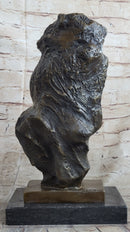 Abstract Bronze Face Sculpture Marble Base Modern Cubism