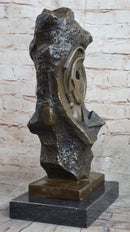 Abstract Bronze Face Sculpture Marble Base Modern Cubism