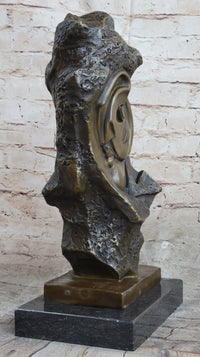 Abstract Bronze Face Sculpture Marble Base Modern Cubism