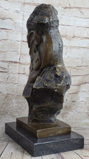 Abstract Bronze Face Sculpture Marble Base Modern Cubism