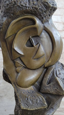 Abstract Bronze Face Sculpture Marble Base Modern Cubism