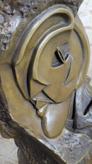 Abstract Bronze Face Sculpture Marble Base Modern Cubism