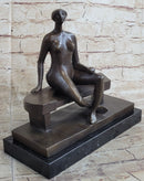 Nude Woman on Park Bench Abstract Bronze Statue Sculpture Figure Henry Moore Art