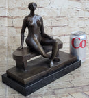 Nude Woman on Park Bench Abstract Bronze Statue Sculpture Figure Henry Moore Art