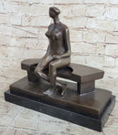 Nude Woman on Park Bench Abstract Bronze Statue Sculpture Figure Henry Moore Art