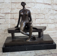Nude Woman on Park Bench Abstract Bronze Statue Sculpture Figure Henry Moore Art