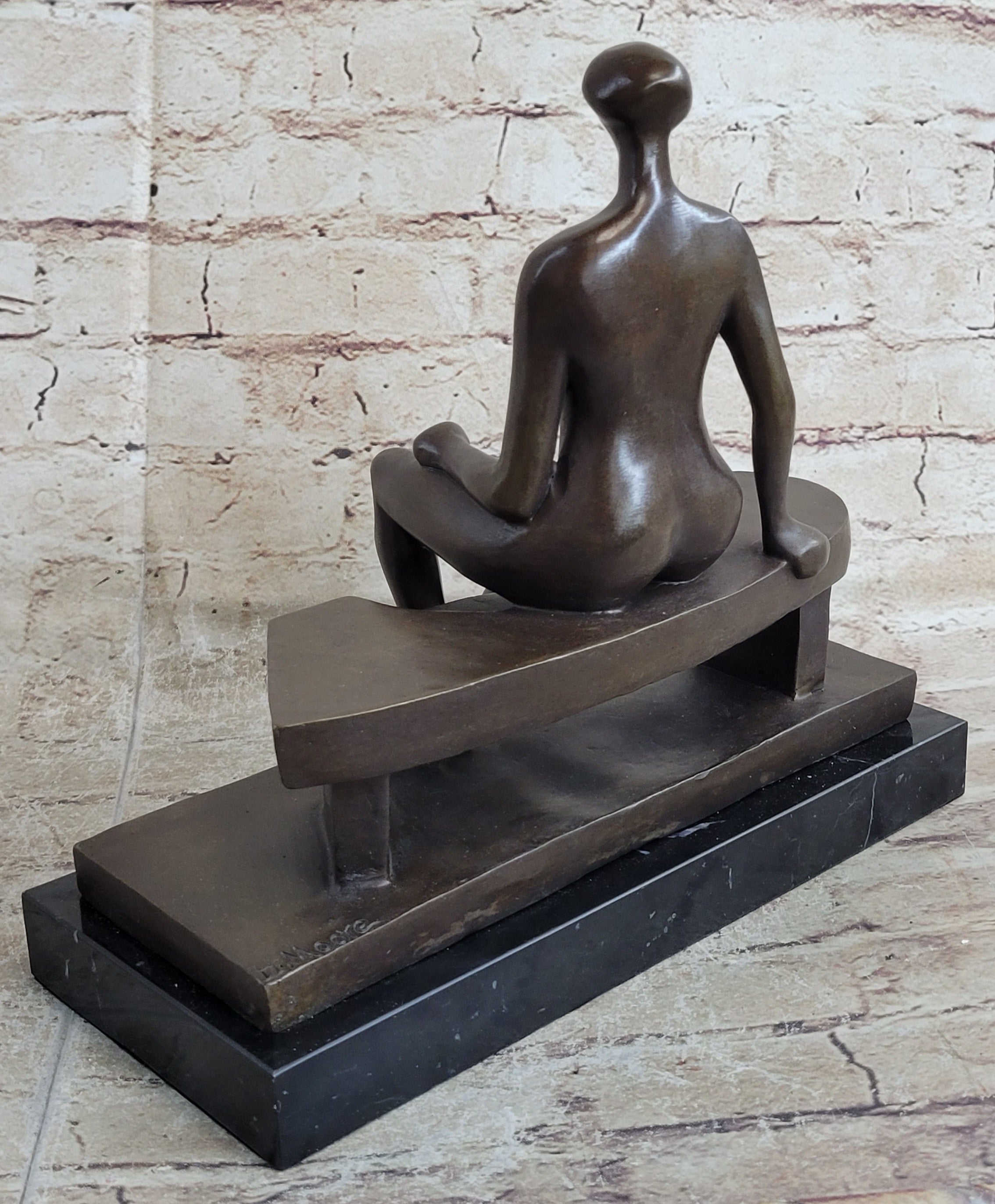 Nude Woman on Park Bench Abstract Bronze Statue Sculpture Figure Henry Moore Art