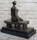 Nude Woman on Park Bench Abstract Bronze Statue Sculpture Figure Henry Moore Art