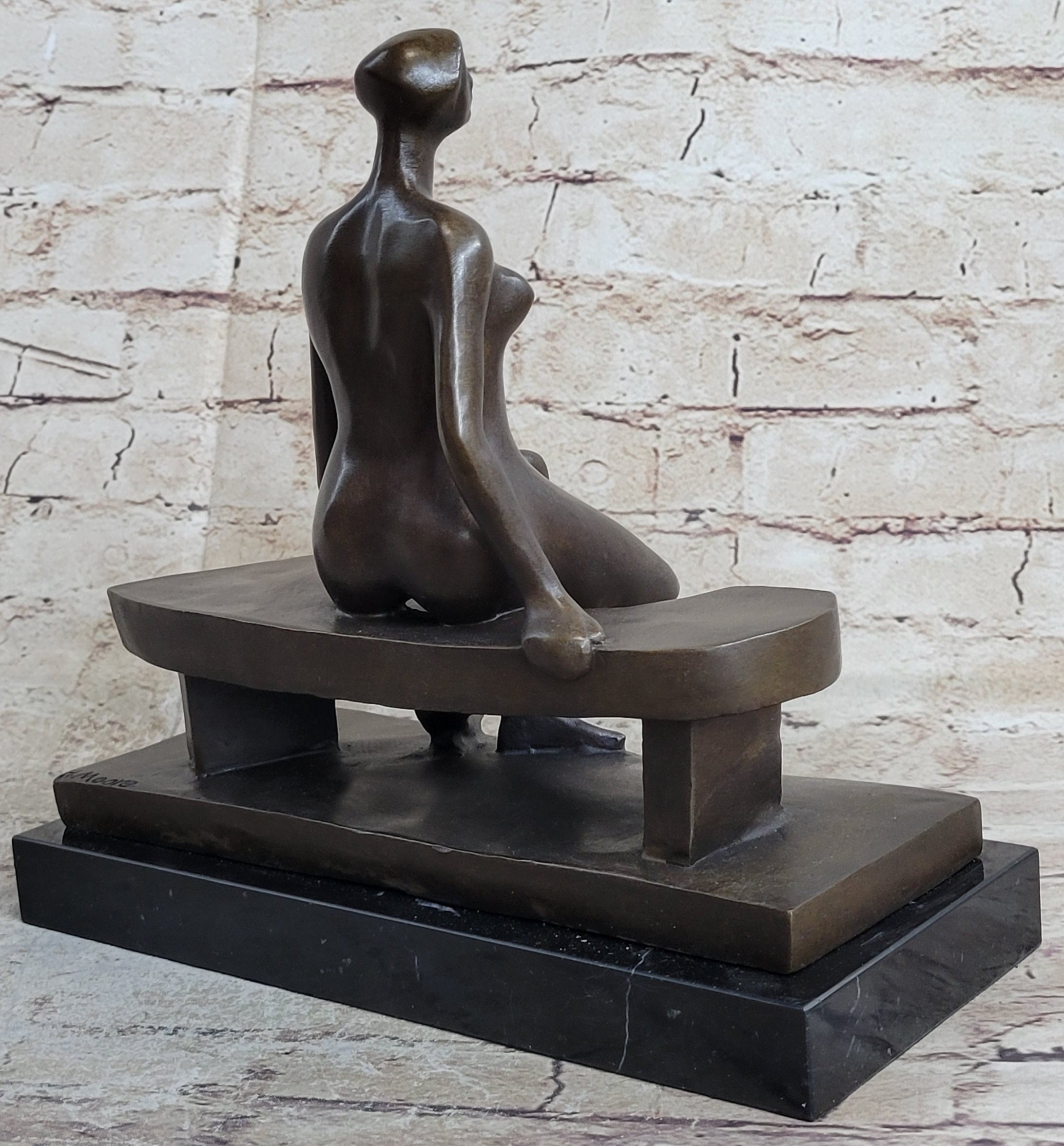 Nude Woman on Park Bench Abstract Bronze Statue Sculpture Figure Henry Moore Art