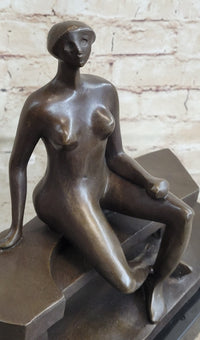 Nude Woman on Park Bench Abstract Bronze Statue Sculpture Figure Henry Moore Art