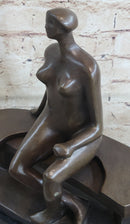 Nude Woman on Park Bench Abstract Bronze Statue Sculpture Figure Henry Moore Art