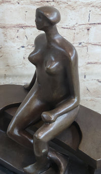 Nude Woman on Park Bench Abstract Bronze Statue Sculpture Figure Henry Moore Art