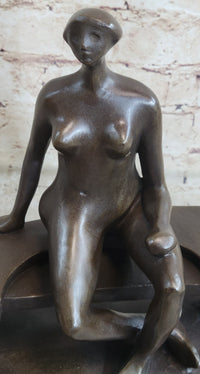 Nude Woman on Park Bench Abstract Bronze Statue Sculpture Figure Henry Moore Art