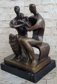 Henry Moore Family in Park Bench Bronze Sculpture Marble Base