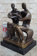 Henry Moore Family in Park Bench Bronze Sculpture Marble Base