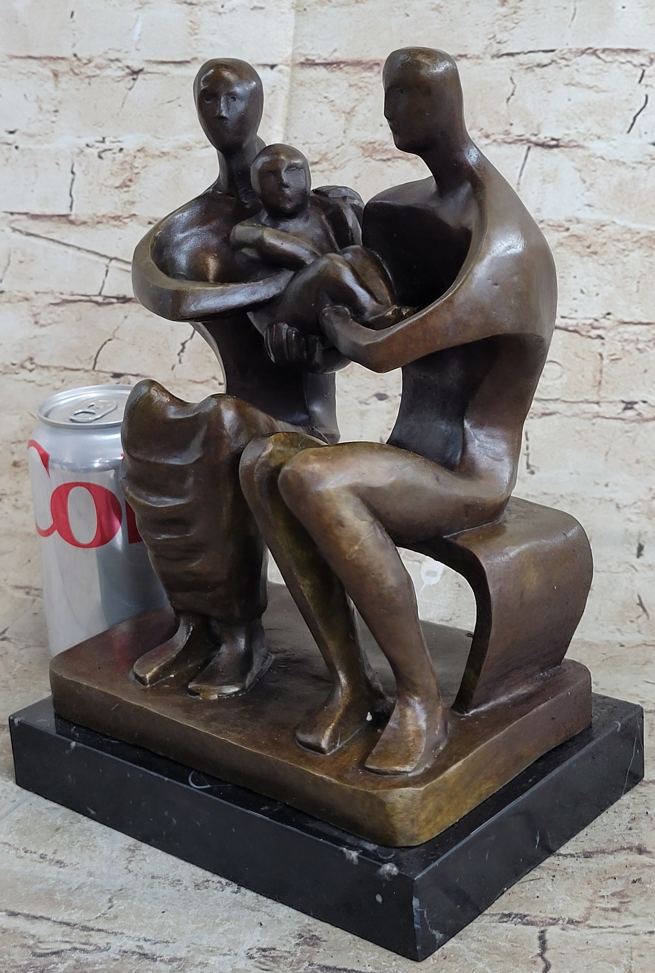 Henry Moore Family in Park Bench Bronze Sculpture Marble Base