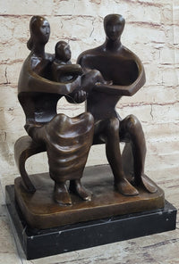Henry Moore Family in Park Bench Bronze Sculpture Marble Base